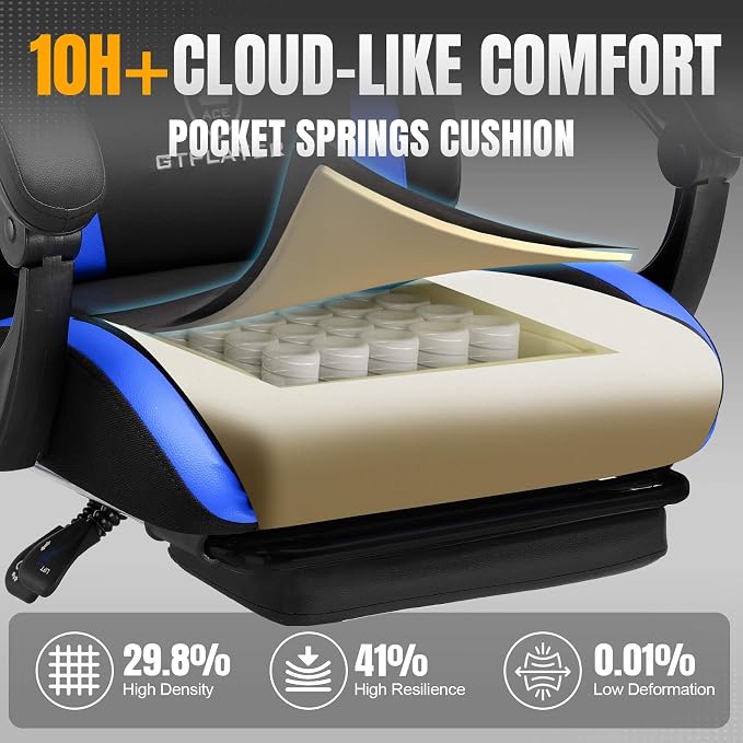 GTPLAYER Gaming Chair with Pocket Spring Cushion, Leather Office Chair with - Image 4