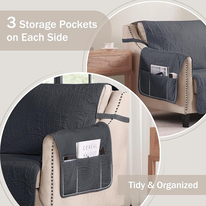 Quilted Black Sofa Slipcovers - Image 4