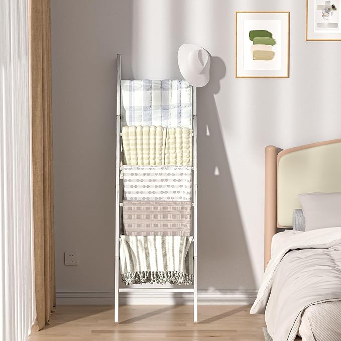 Honest Blanket Ladders for The Living Room, 6-Tier Blanket Holder, Wall-Leaning - Image 7