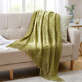 BOURINA Olive Green Throw Blanket 50x60 Inches Throw Textured Solid Soft Sofa by BOURINA