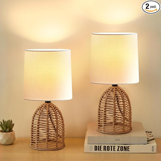 EJIAXIN Rattan Lamp Boho Lamps Set of 2-13.75" Mini Farmhouse Table Lamp Rustic by WelcometoEJIAXIN