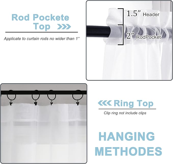 Sheer White Curtains Living Room 54 inches Long, Rod Pocket Curtain Sheers - Image 4