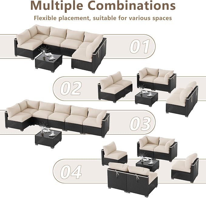 LOUVIXA 7 Piece Outdoor Patio Furniture Set, Outdoor Sectional Sofa, Wicker - Image 3