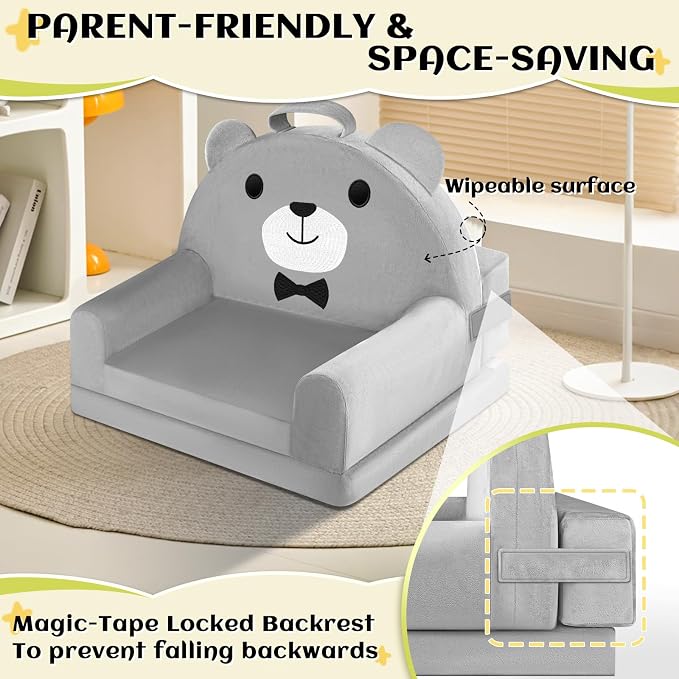 Kids Sofa Bed with Removable Washable Cover & Magic-Tape Backrest – Foldable - Image 6