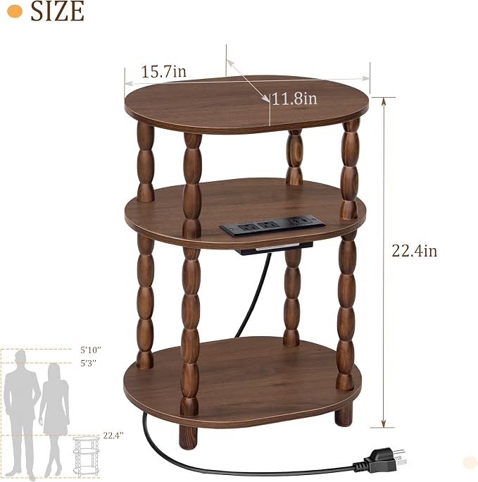 MaxSmeo Small Side Table with Charging Station, 3-Tier Small End Table with USB - Image 3