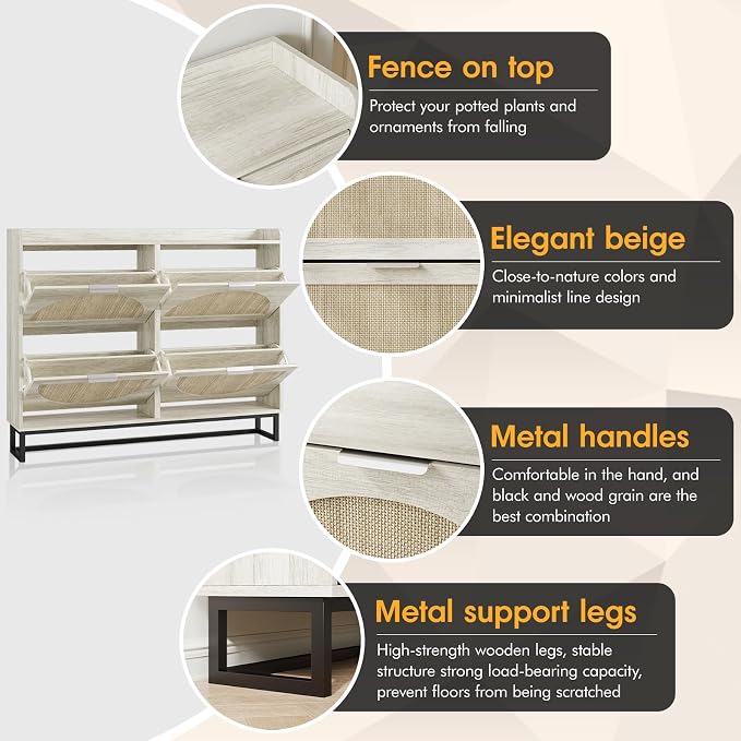 Maupvit Large Rattan Shoe Storage Cabinet - Image 4
