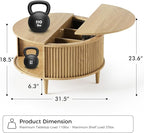 Round Coffee Table with Storage, Fluted Lift Top Coffee Table - Image 2