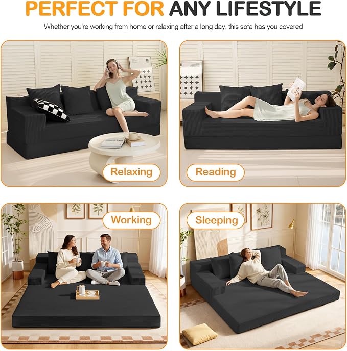 Erament 3 Seater Boneless Couch Sofa Bed, Compression Convertible Futon Floor - Image 6