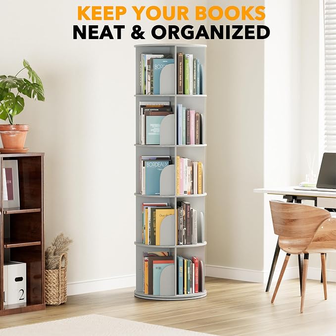 SpaceAid 5 Tier Rotating Bookshelf Tower, Spinning Bookcase Lazy Susan - Image 6