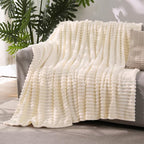 Beige Throw Blanket for Couch Sofa 60”x80” Striped Design by Unknown