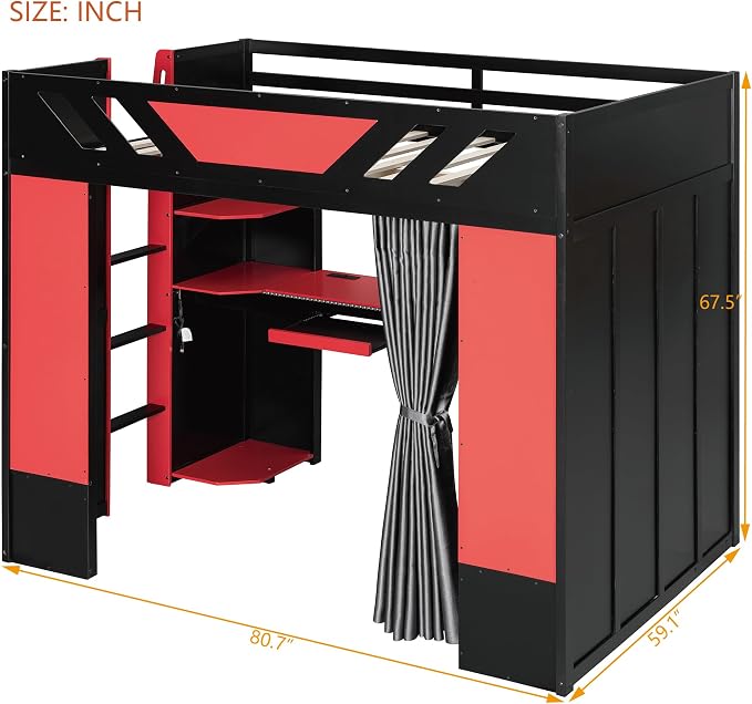 Full Size Wood Loft Bed with Built-in Workstation, Smart Storage, RGB Lighting - Image 2