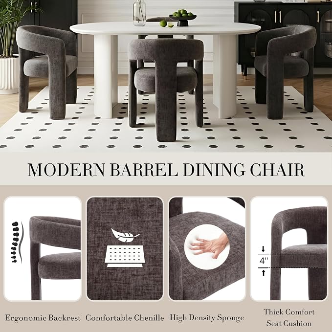 Modern Chenille Dining Chairs Set of 4, Upholstered Barrel Chairs - Image 4