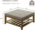 Befurtori Large Square Ottoman Coffee Table, Linen Solid Upholstered Footrest - Image 2