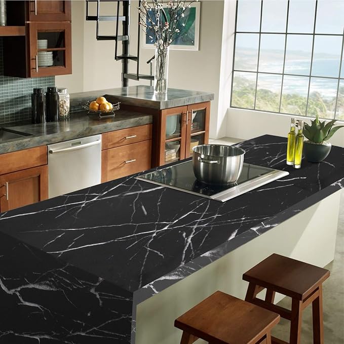 practicalWs 17.71''×196.8'' Marble Contact Paper Black/White Peel and Stick - Image 3