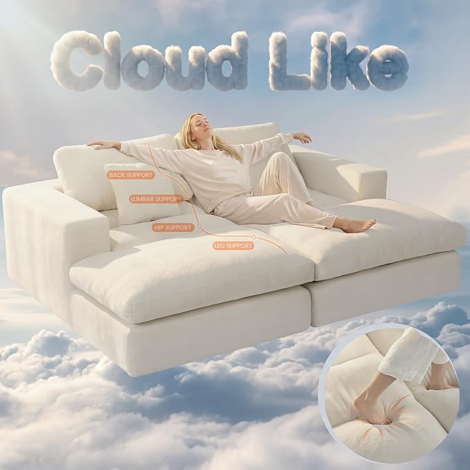 80.7" Oversized Double Chaise Lounge Chair Indoor, Cloud Boneless Sleeper Sofa - Image 4
