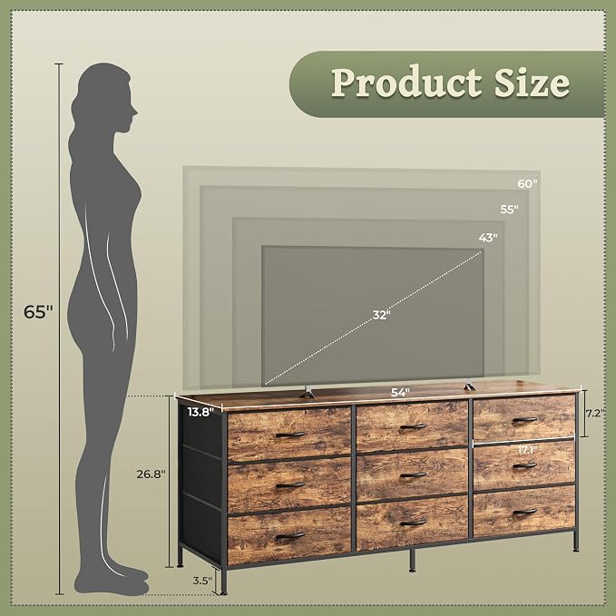 Huuger 9 Drawer Dresser, 55 Inch TV Stand - Image 3