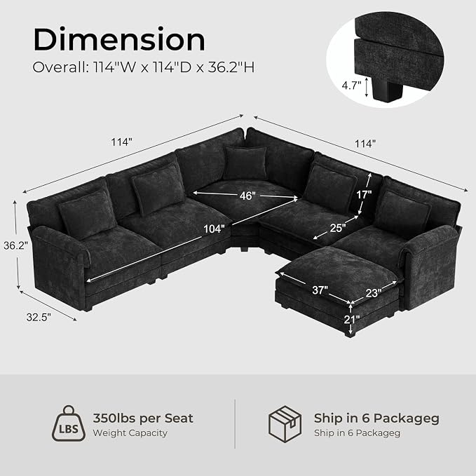 ELUCHANG 114" Oversized V-Shaped Cloud Couch Modular Sectional Sofa - Image 2