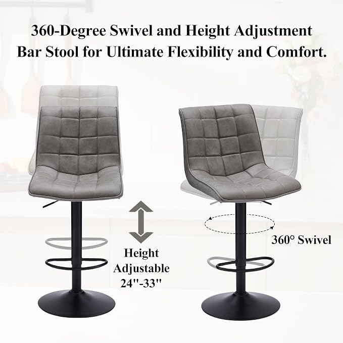FIRAVOE Swivel Bar Stools Set of 2, Modern Adjustable Bar Stools - Image 6