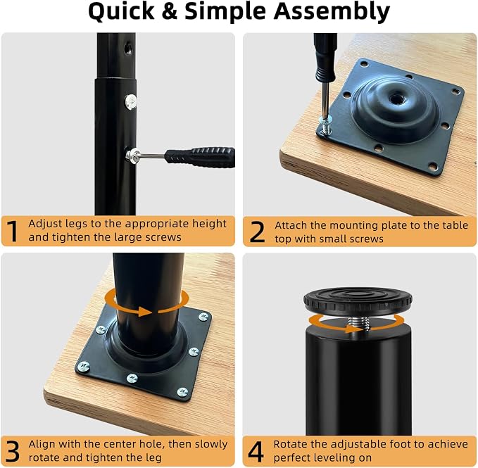 QLLY Adjustable Metal Table Leg, 24-40 inch, Home Office DIY Desk Leg, - Image 5