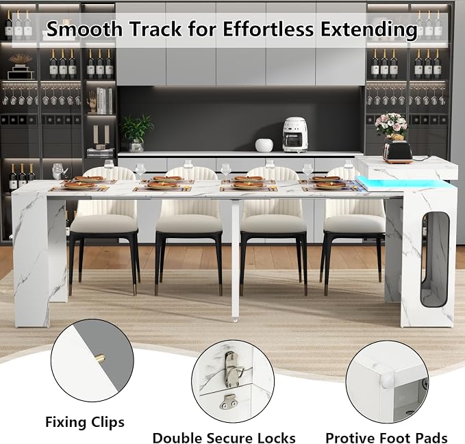 Extendable Dining Table with Charging Station, Convertible Folding Console Table - Image 6