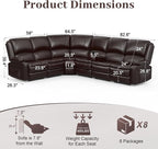 Yolsali Manual Reclining Sectional Sofa Set, 6 Seats Soft Leather Recliner - Image 2