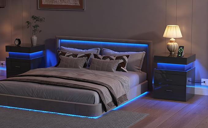 ChooChoo LED Nightstand with Charging Station, Smart Night Stand with Sliding - Image 6
