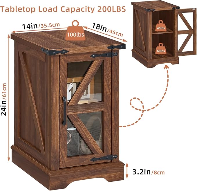 Joaxswe Narrow Night Stand Set 2, Farmhouse Side End Table - Image 3
