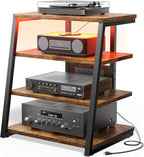 AV Media Stand with Outlets, Stereo Stands and Racks with Vinyl Storage by Besiost