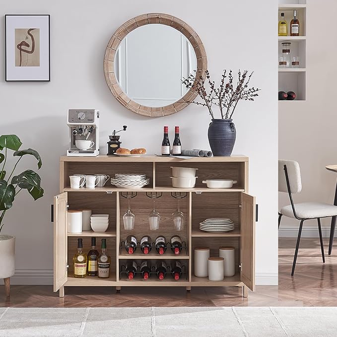 Alaxgumrol Coffee Bar Cabinet, Rattan Buffet Sideboard Cabinets - Image 8