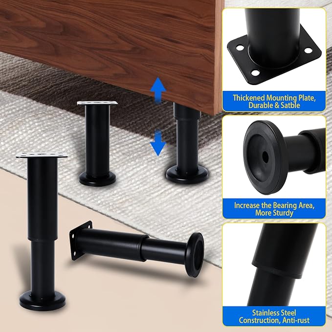 4PCS Adjustable Furniture Couch Cabinet Legs 4.72-7.48 Inch, Heavy Duty - Image 4