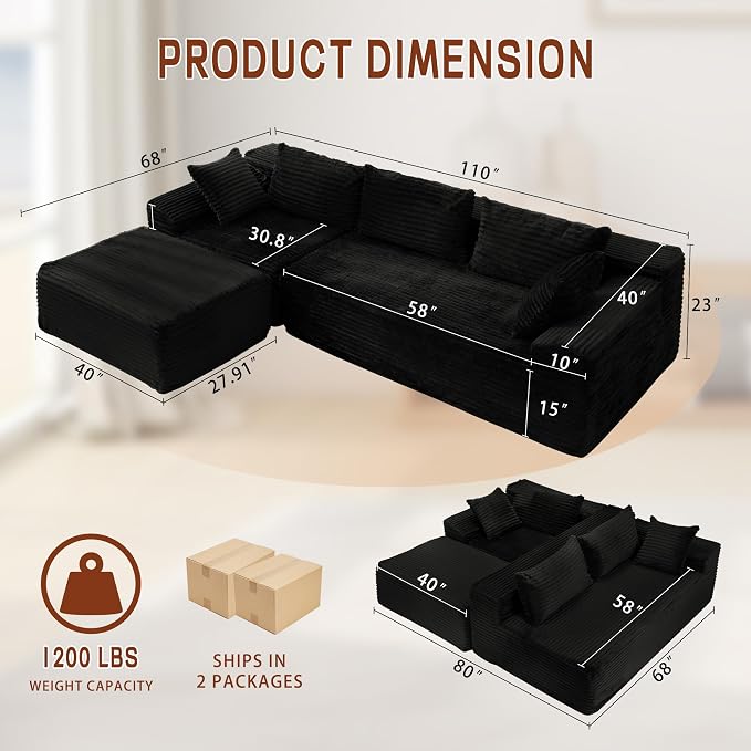Korser 110" L-Shaped Modular Sectional Sofa - Image 2