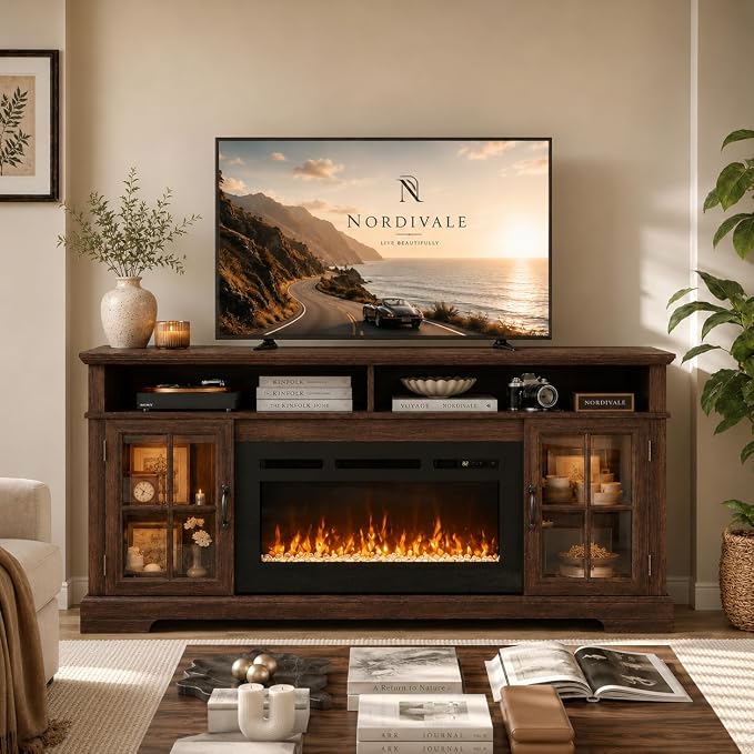 70" Fireplace TV Stand, Modern Entertainment Center - Image 3
