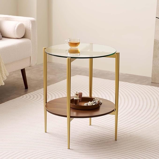LumFurn Round Glass End Table, Mid-Century Modern Design Sofa Table - Image 3