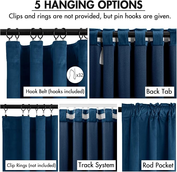 MIULEE Velvet Curtains 50W x 84L 2 Panels Navy Blue Blackout Curtains | Luxury - Image 2