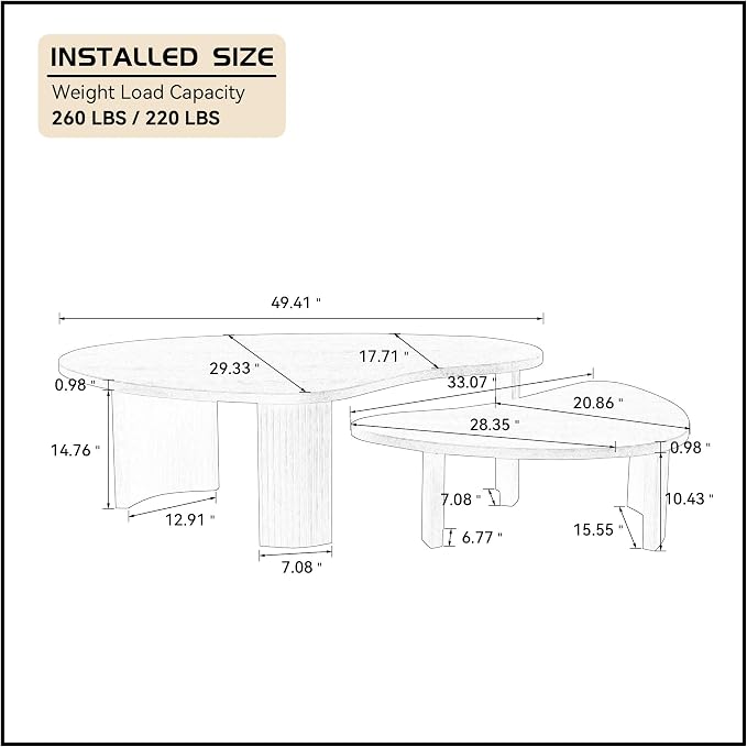 Nesting Coffee Table Set of 2, Irregular Shape Center Table 2-Piece Modern Side - Image 2