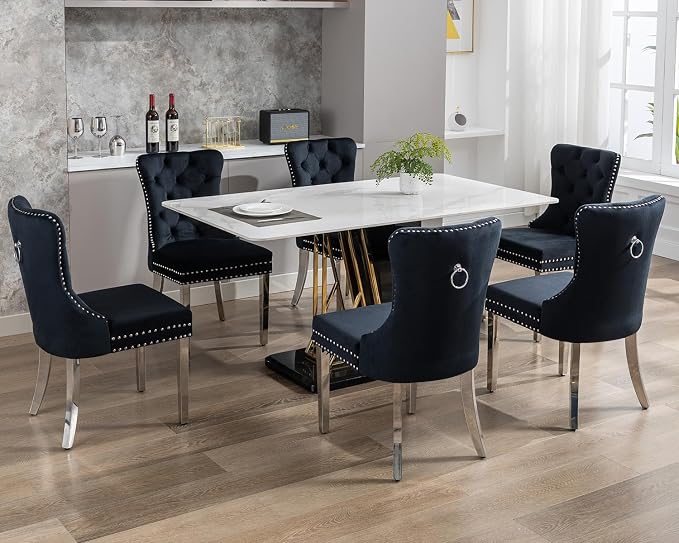 KCC Velvet Dining Chairs Set of 6, Upholstered High-end Tufted Dining Room Chair - Image 2