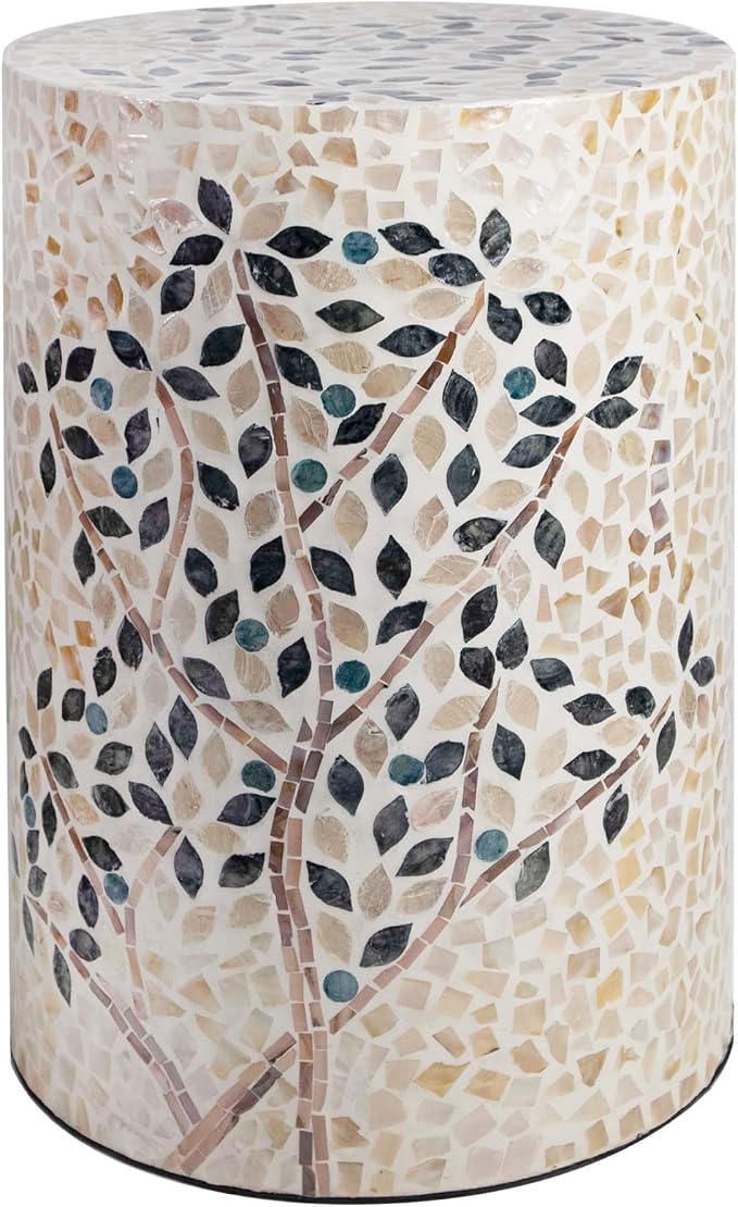 PEMAR Mother of Pearl Cylinder Drum End Table Nacre Side Stool Round Accent by PEMAR
