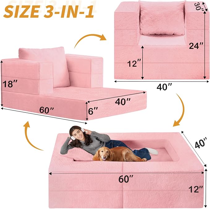 Futon Sofa Bed with Pillow, 3-in-1 Sleeper Sofa Bed with Removable Cover - Image 3