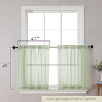 Kitchen Curtains 24 Inch Length Tier 2 Pieces, Light Green Sheer Curtain Solid - Image 2
