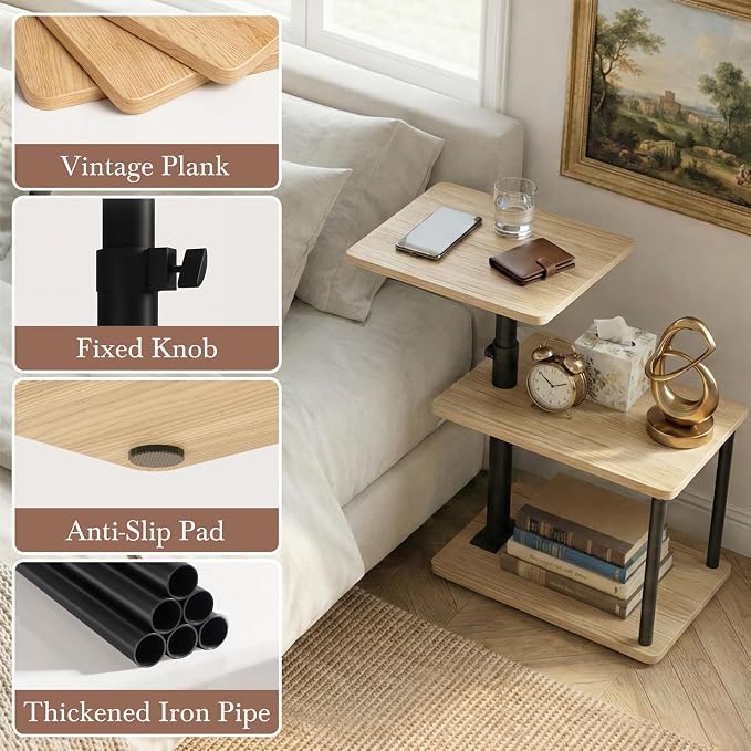 Faesun 360° Swivel Side Table for Height Adjustable, C Shaped End Table for - Image 7