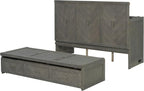 KEIKI Queen Murphy Bed Cabinet Charging Station & Geometrical Panel, Pine Wood - Image 10