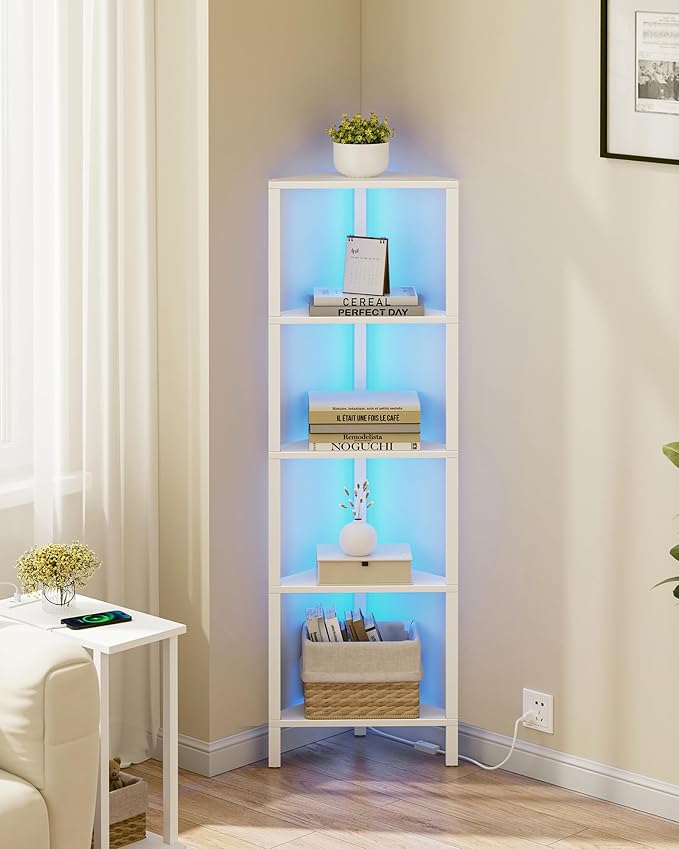 TUTOTAK Corner Shelf with LED Light, 5-Tier Corner Bookshelf by ChoosetutotakFurnitureBuildYourCozyHome
