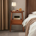 Fluted Nightstand with Drawer – Tall Solid Bamboo Bedside Table with Open Shelf - Image 3