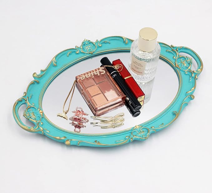 YCHMIR Vintage Small Mirror 14.5 x 10 Inch Oval Blue Wall Mirror - Image 4