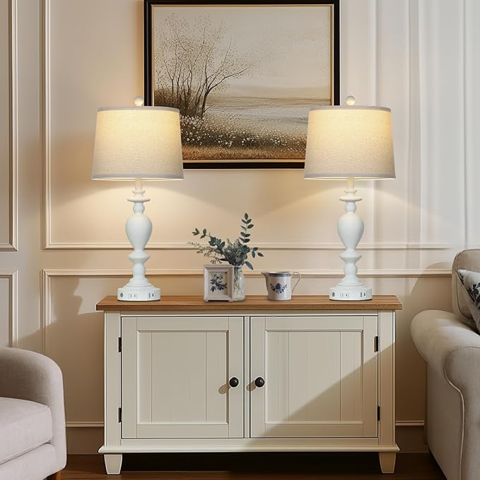 Cinkeda 28" White Farmhouse Table Lamps Set of 2 - Image 2
