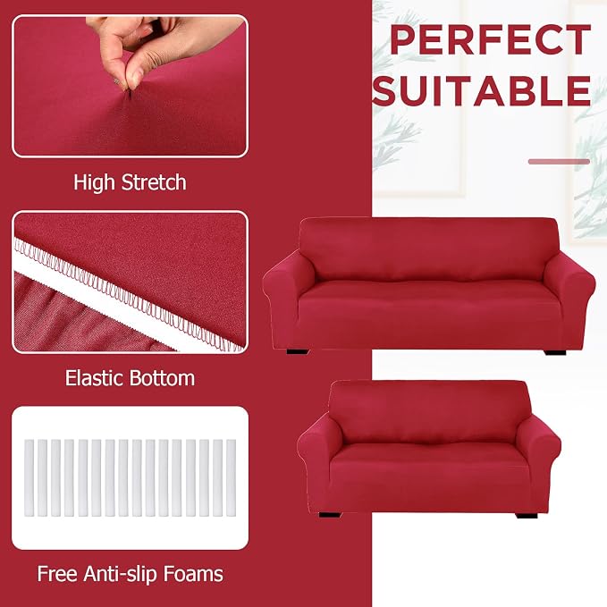 Peryiter 2 Pcs Sofa Covers Couch and Loveseat Covers Set Stretch Sofa Slipcover - Image 3