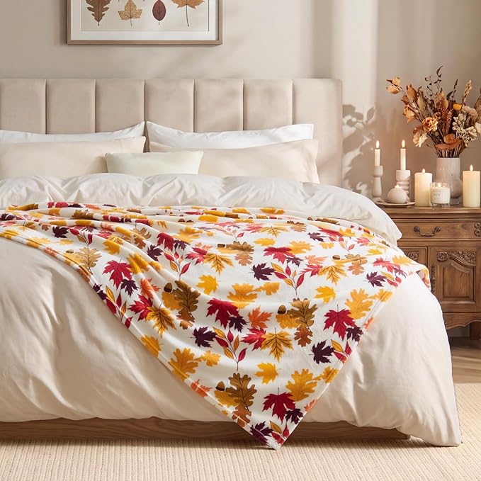 BEDELITE Fleece Blanket Soft Plush Fall Twin Size Autumn Leaves 60"x80" | Ultra - Image 4