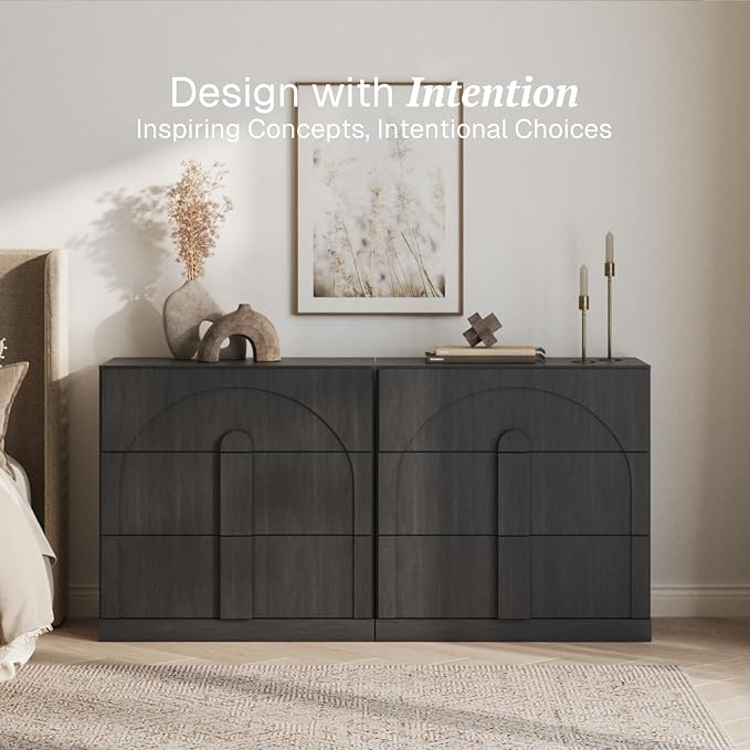 BELLEZE Sideboard Cabinet with 3 Drawers, Large Fluted Sideboard with Storage - Image 3