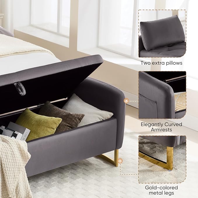 65" End of Bed Storage Bench, Modern Storage Benches - Image 4