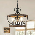 12.9 Inch Farmhouse Chandelier for Dining Room Wood Drum Chandelier Light by DawnWhisper